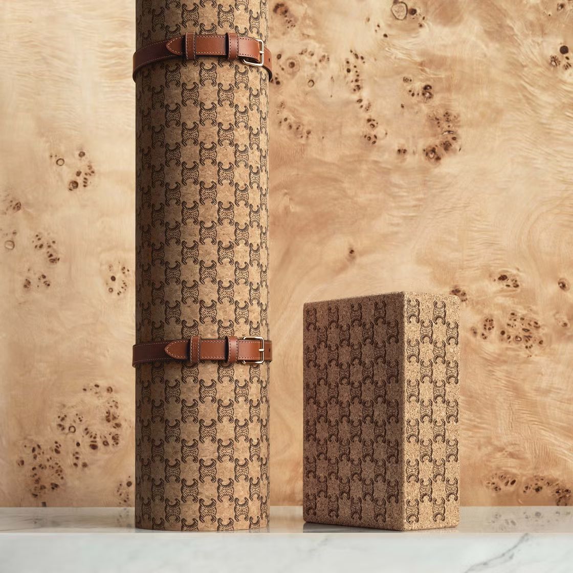 Celine Pilates accessories yoga mat and block with Celine pattern