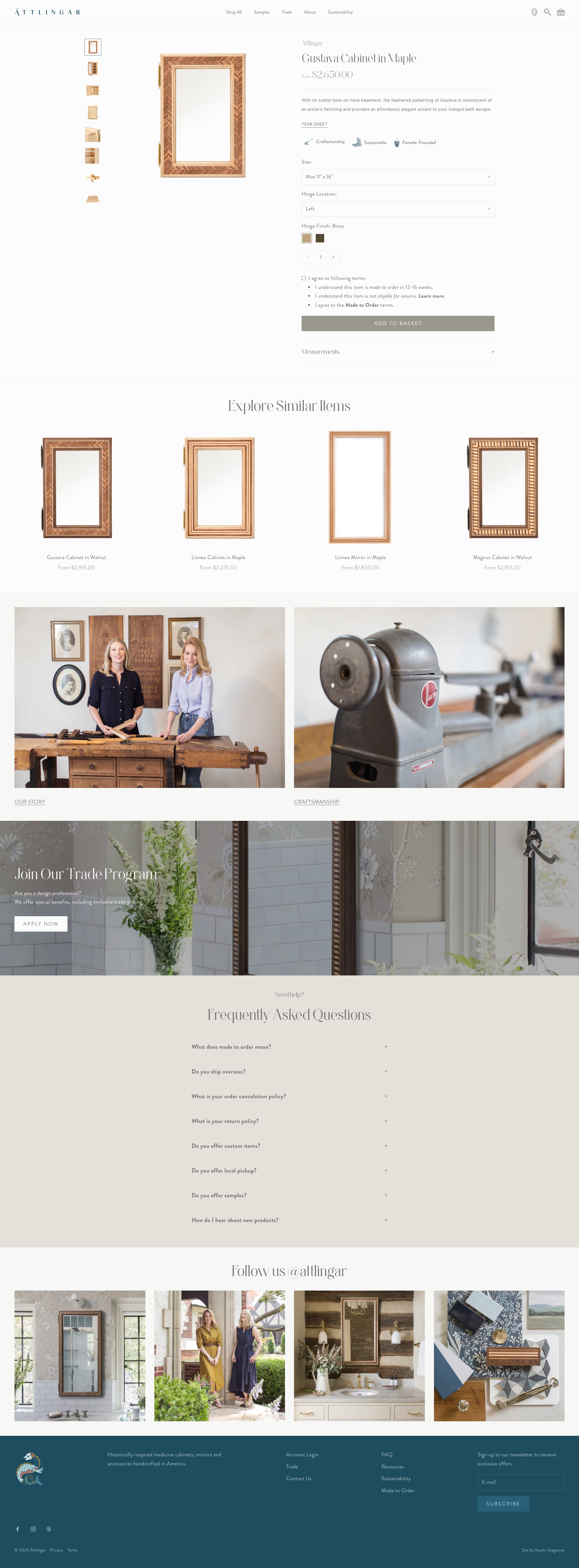 Product Page Web Design by Studio Seagraves for Ättlingar meticulously crafted medicine cabinets